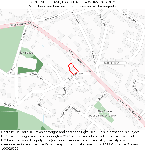 2, NUTSHELL LANE, UPPER HALE, FARNHAM, GU9 0HG: Location map and indicative extent of plot