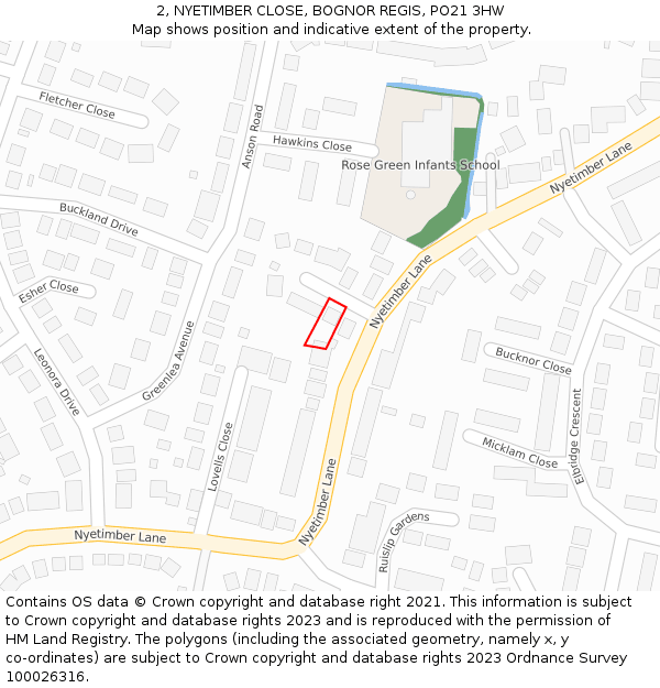 2, NYETIMBER CLOSE, BOGNOR REGIS, PO21 3HW: Location map and indicative extent of plot