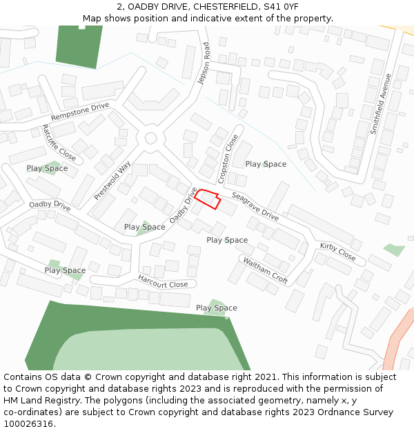 2, OADBY DRIVE, CHESTERFIELD, S41 0YF: Location map and indicative extent of plot