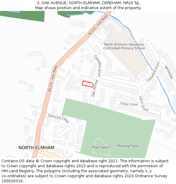 2, OAK AVENUE, NORTH ELMHAM, DEREHAM, NR20 5JL: Location map and indicative extent of plot