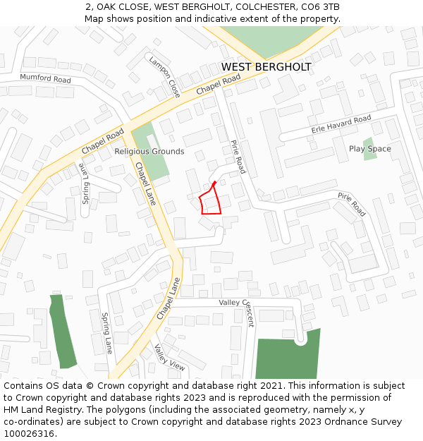 2, OAK CLOSE, WEST BERGHOLT, COLCHESTER, CO6 3TB: Location map and indicative extent of plot