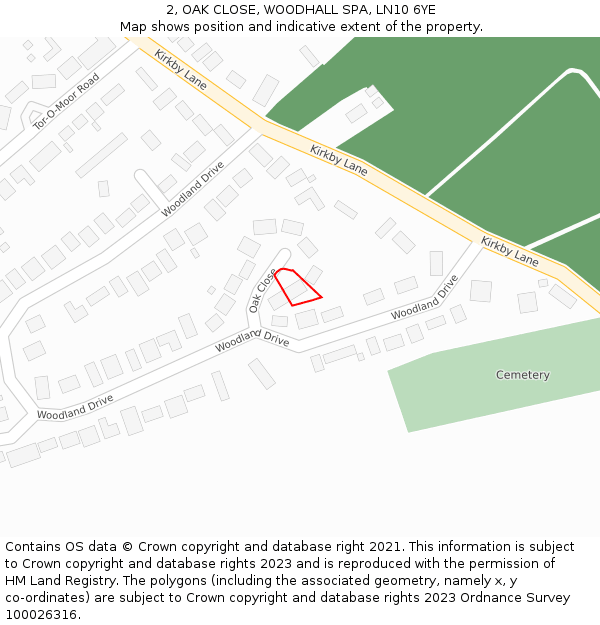 2, OAK CLOSE, WOODHALL SPA, LN10 6YE: Location map and indicative extent of plot