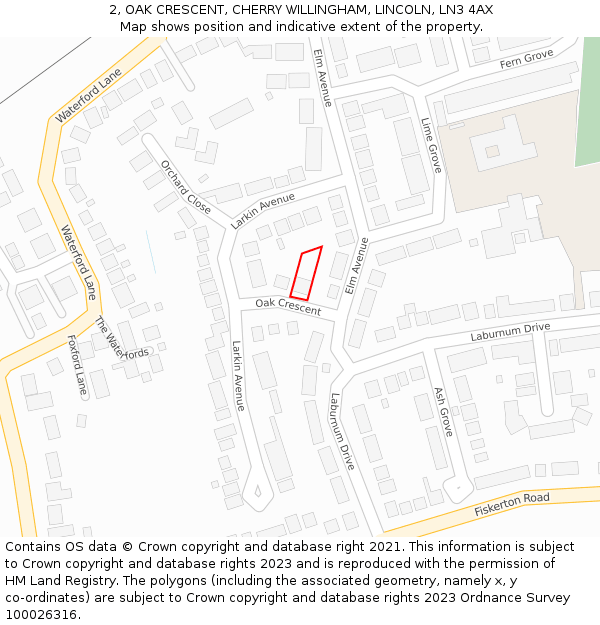 2, OAK CRESCENT, CHERRY WILLINGHAM, LINCOLN, LN3 4AX: Location map and indicative extent of plot