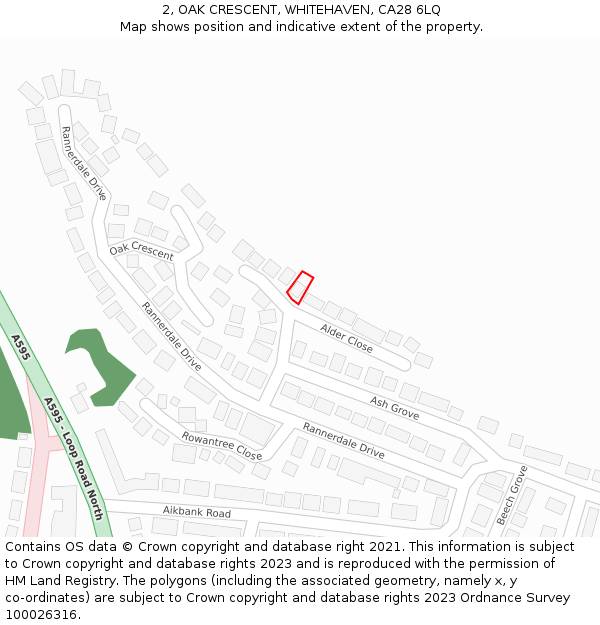 2, OAK CRESCENT, WHITEHAVEN, CA28 6LQ: Location map and indicative extent of plot