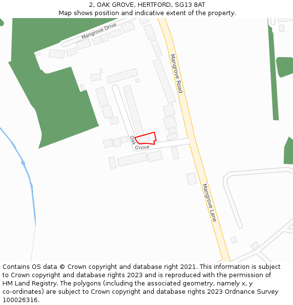 2, OAK GROVE, HERTFORD, SG13 8AT: Location map and indicative extent of plot