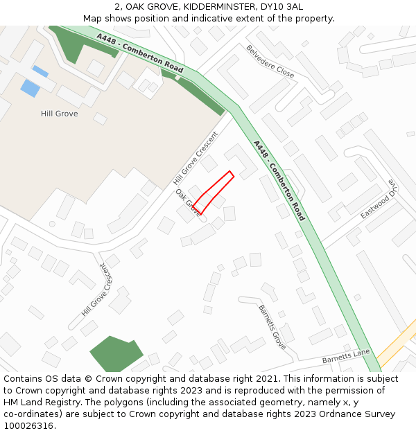 2, OAK GROVE, KIDDERMINSTER, DY10 3AL: Location map and indicative extent of plot