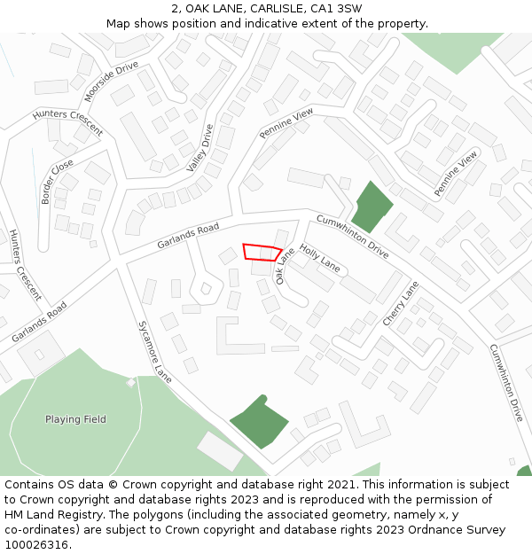 2, OAK LANE, CARLISLE, CA1 3SW: Location map and indicative extent of plot