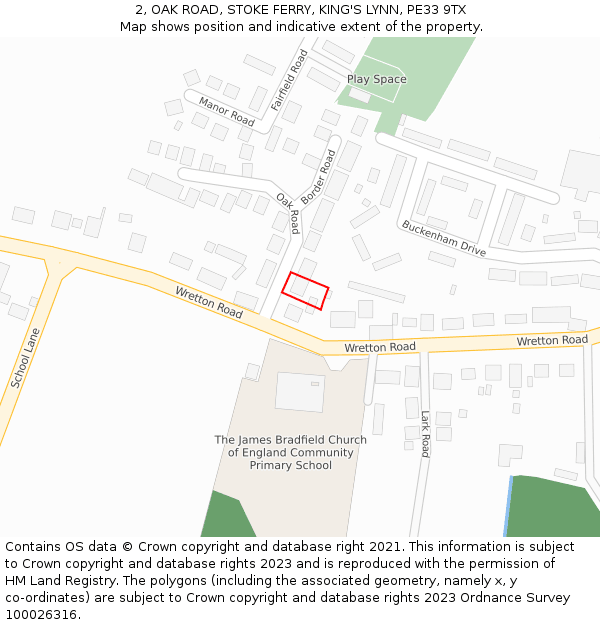 2, OAK ROAD, STOKE FERRY, KING'S LYNN, PE33 9TX: Location map and indicative extent of plot