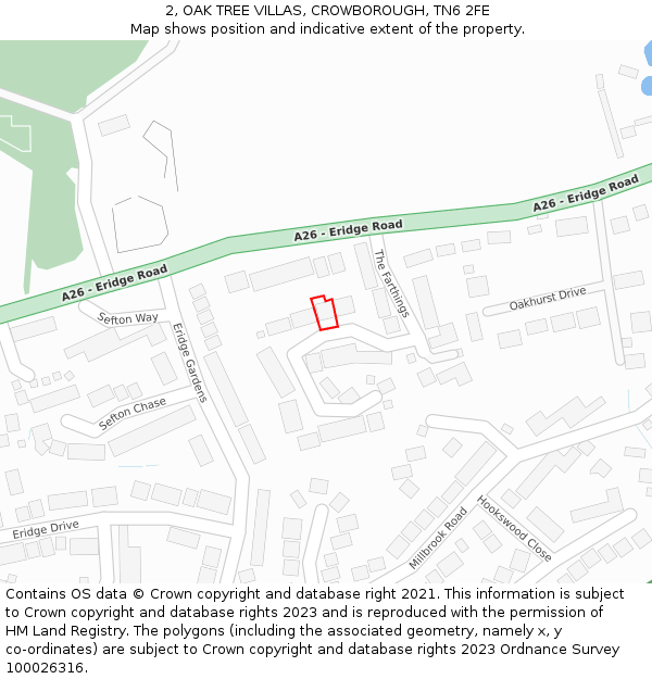 2, OAK TREE VILLAS, CROWBOROUGH, TN6 2FE: Location map and indicative extent of plot