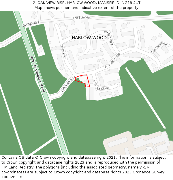 2, OAK VIEW RISE, HARLOW WOOD, MANSFIELD, NG18 4UT: Location map and indicative extent of plot