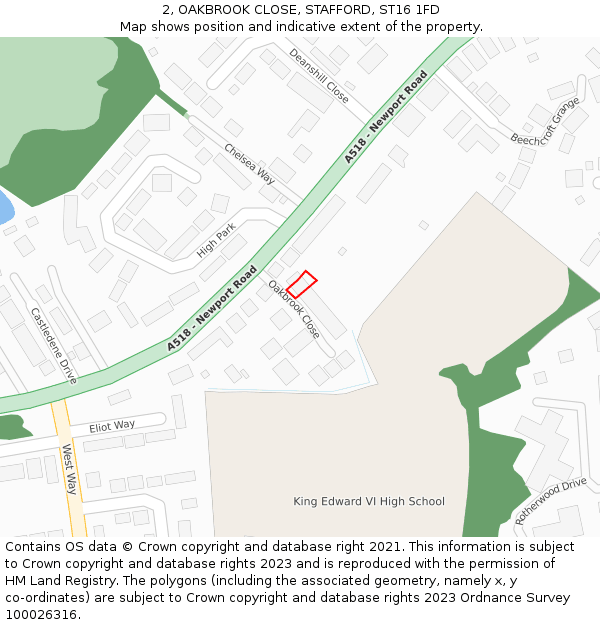 2, OAKBROOK CLOSE, STAFFORD, ST16 1FD: Location map and indicative extent of plot