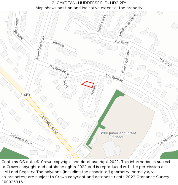 2, OAKDEAN, HUDDERSFIELD, HD2 2FA: Location map and indicative extent of plot