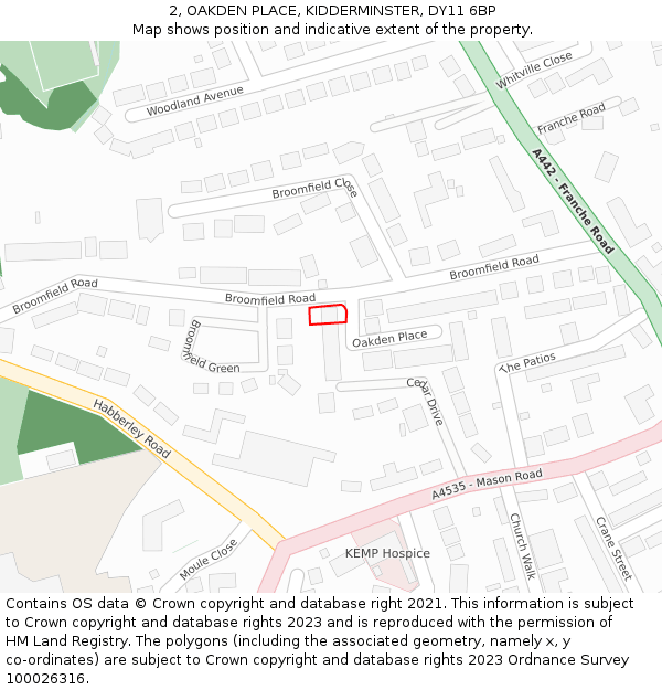 2, OAKDEN PLACE, KIDDERMINSTER, DY11 6BP: Location map and indicative extent of plot
