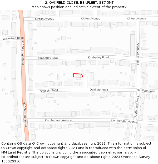 2, OAKFIELD CLOSE, BENFLEET, SS7 5NT: Location map and indicative extent of plot