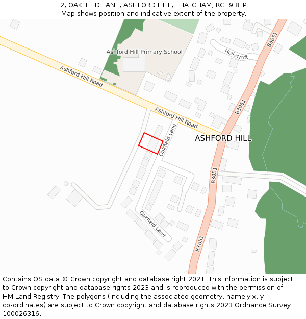 2, OAKFIELD LANE, ASHFORD HILL, THATCHAM, RG19 8FP: Location map and indicative extent of plot