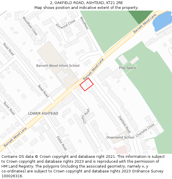 2, OAKFIELD ROAD, ASHTEAD, KT21 2RE: Location map and indicative extent of plot