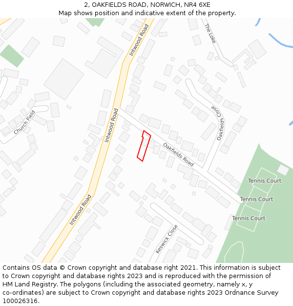 2, OAKFIELDS ROAD, NORWICH, NR4 6XE: Location map and indicative extent of plot