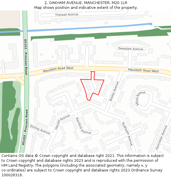 2, OAKHAM AVENUE, MANCHESTER, M20 1LR: Location map and indicative extent of plot