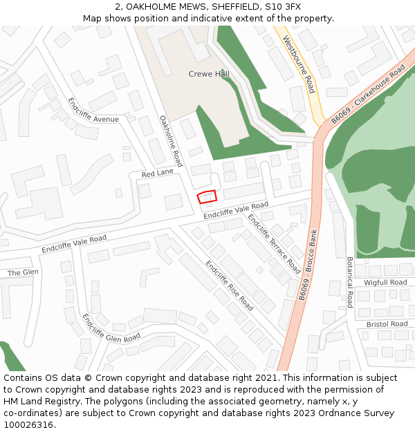 2, OAKHOLME MEWS, SHEFFIELD, S10 3FX: Location map and indicative extent of plot