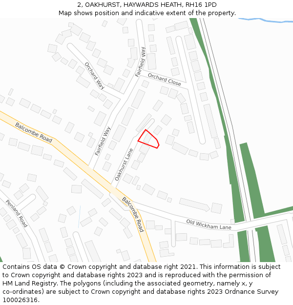 2, OAKHURST, HAYWARDS HEATH, RH16 1PD: Location map and indicative extent of plot