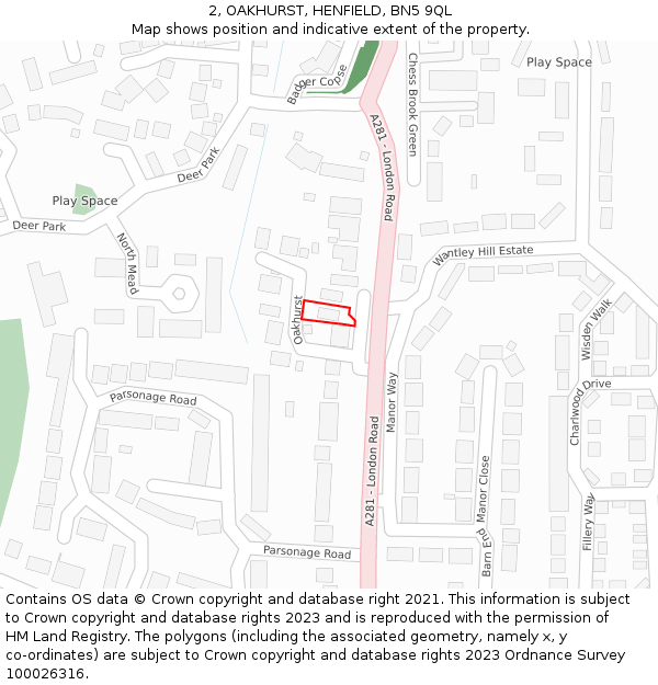 2, OAKHURST, HENFIELD, BN5 9QL: Location map and indicative extent of plot