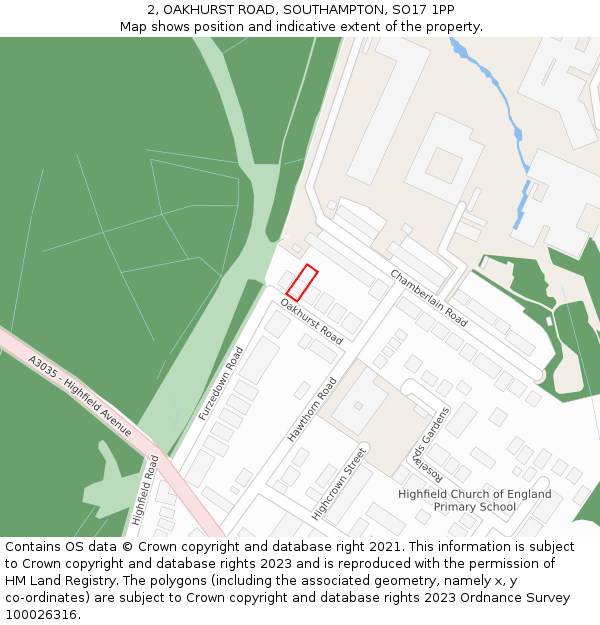 2, OAKHURST ROAD, SOUTHAMPTON, SO17 1PP: Location map and indicative extent of plot