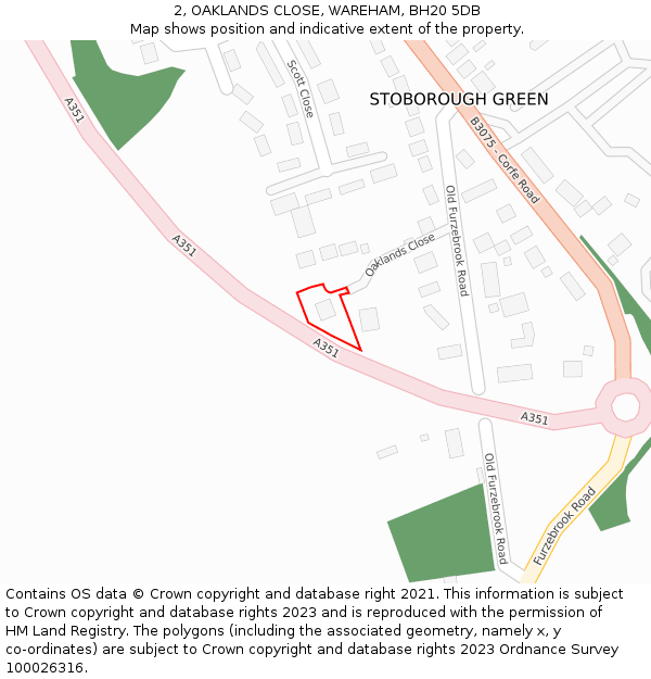 2, OAKLANDS CLOSE, WAREHAM, BH20 5DB: Location map and indicative extent of plot