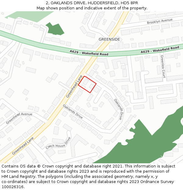 2, OAKLANDS DRIVE, HUDDERSFIELD, HD5 8PR: Location map and indicative extent of plot