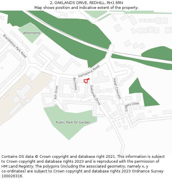 2, OAKLANDS DRIVE, REDHILL, RH1 6RN: Location map and indicative extent of plot