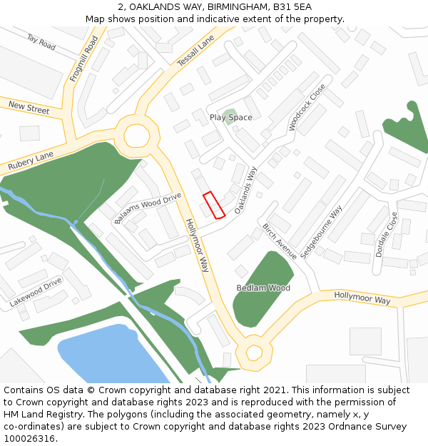2, OAKLANDS WAY, BIRMINGHAM, B31 5EA: Location map and indicative extent of plot