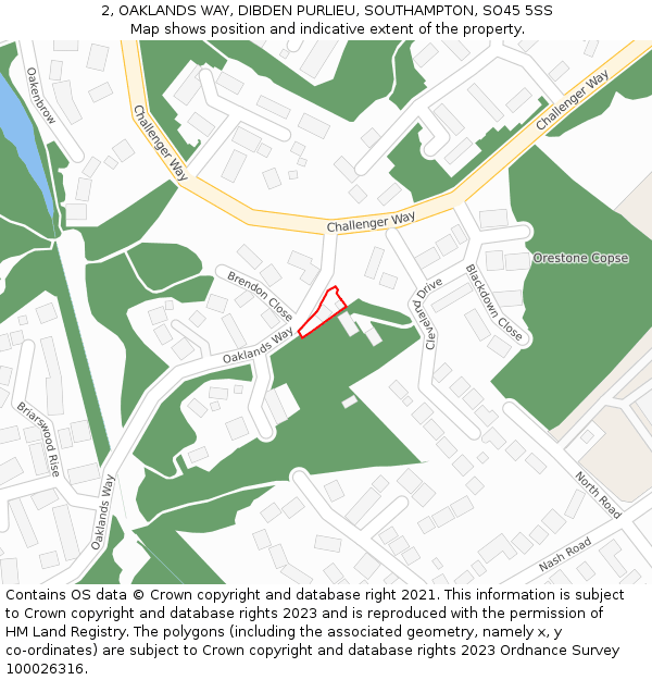 2, OAKLANDS WAY, DIBDEN PURLIEU, SOUTHAMPTON, SO45 5SS: Location map and indicative extent of plot