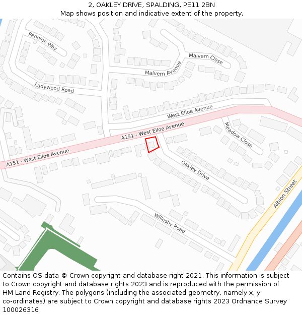 2, OAKLEY DRIVE, SPALDING, PE11 2BN: Location map and indicative extent of plot