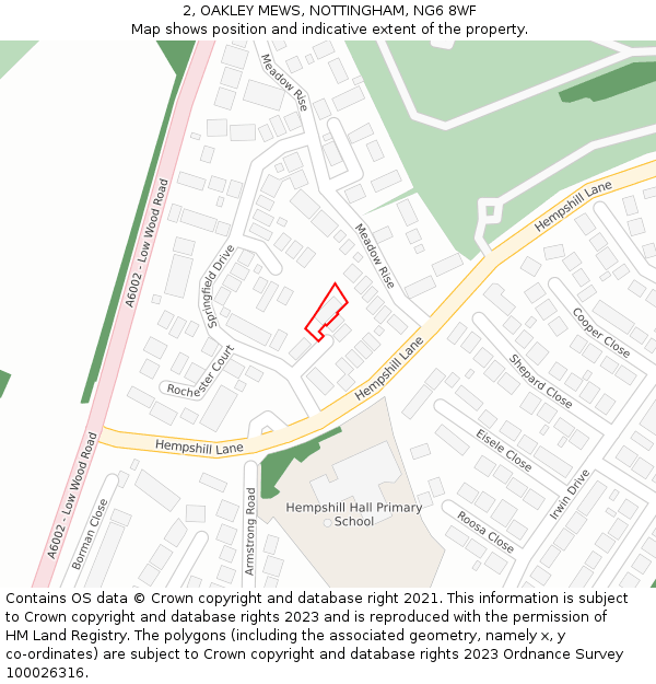 2, OAKLEY MEWS, NOTTINGHAM, NG6 8WF: Location map and indicative extent of plot