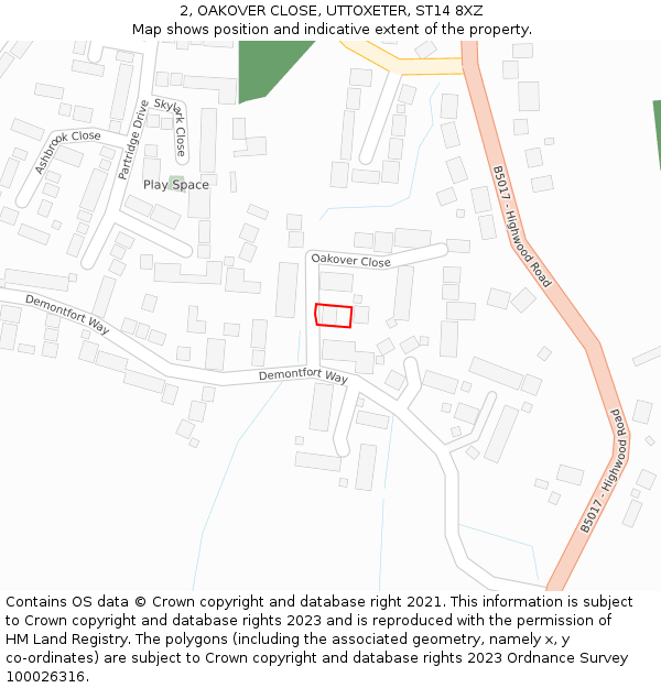 2, OAKOVER CLOSE, UTTOXETER, ST14 8XZ: Location map and indicative extent of plot