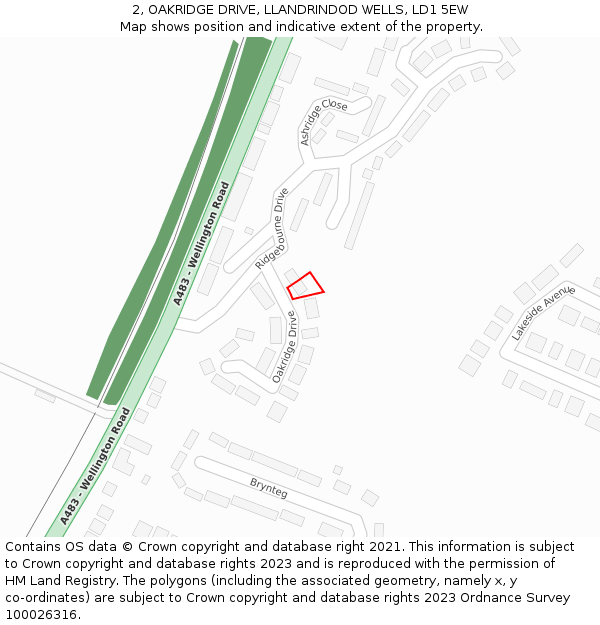 2, OAKRIDGE DRIVE, LLANDRINDOD WELLS, LD1 5EW: Location map and indicative extent of plot