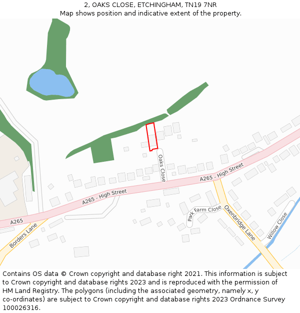 2, OAKS CLOSE, ETCHINGHAM, TN19 7NR: Location map and indicative extent of plot