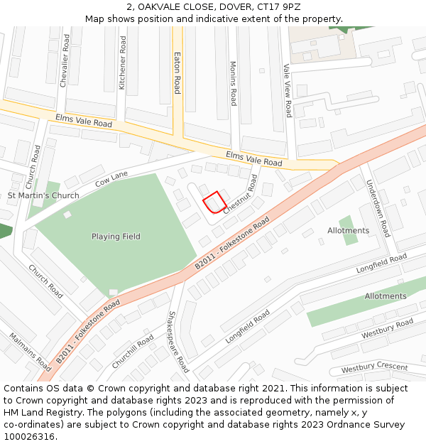 2, OAKVALE CLOSE, DOVER, CT17 9PZ: Location map and indicative extent of plot