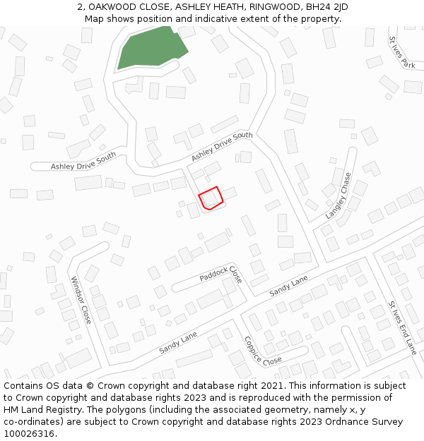 2, OAKWOOD CLOSE, ASHLEY HEATH, RINGWOOD, BH24 2JD: Location map and indicative extent of plot