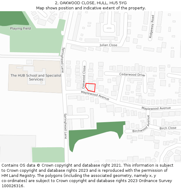 2, OAKWOOD CLOSE, HULL, HU5 5YG: Location map and indicative extent of plot