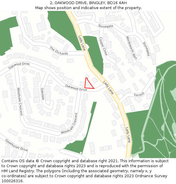 2, OAKWOOD DRIVE, BINGLEY, BD16 4AH: Location map and indicative extent of plot
