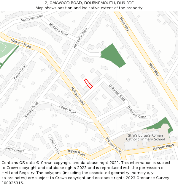 2, OAKWOOD ROAD, BOURNEMOUTH, BH9 3DF: Location map and indicative extent of plot