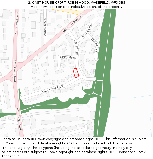 2, OAST HOUSE CROFT, ROBIN HOOD, WAKEFIELD, WF3 3BS: Location map and indicative extent of plot