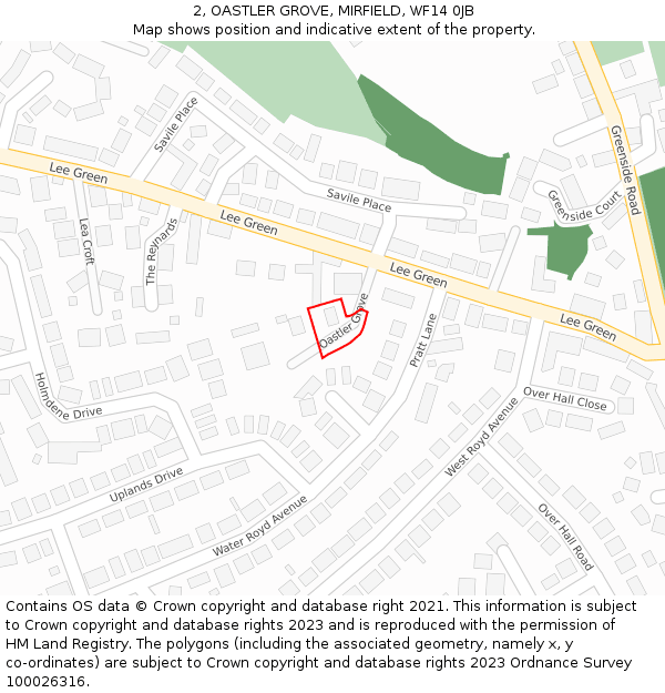 2, OASTLER GROVE, MIRFIELD, WF14 0JB: Location map and indicative extent of plot