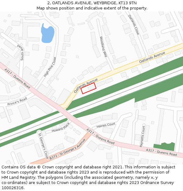 2, OATLANDS AVENUE, WEYBRIDGE, KT13 9TN: Location map and indicative extent of plot