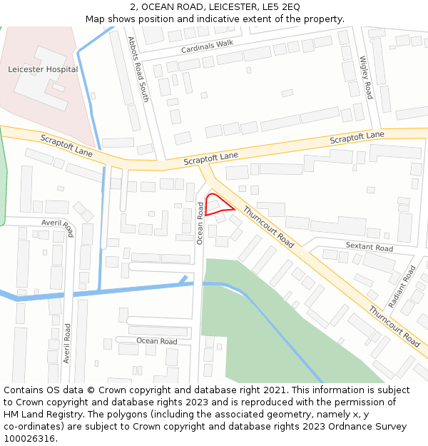 2, OCEAN ROAD, LEICESTER, LE5 2EQ: Location map and indicative extent of plot