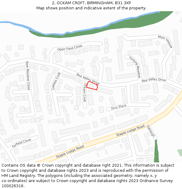 2, OCKAM CROFT, BIRMINGHAM, B31 3XP: Location map and indicative extent of plot