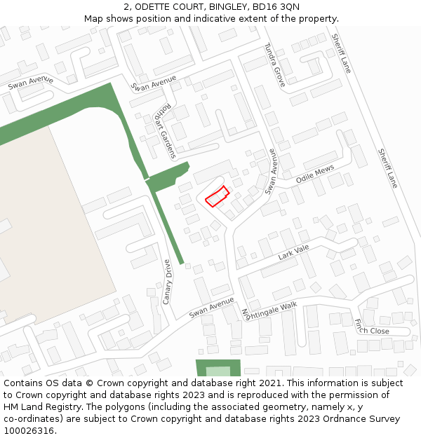 2, ODETTE COURT, BINGLEY, BD16 3QN: Location map and indicative extent of plot