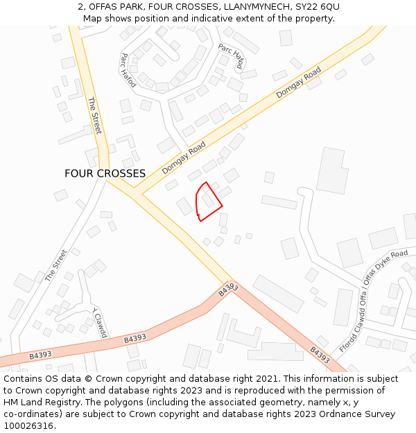 2, OFFAS PARK, FOUR CROSSES, LLANYMYNECH, SY22 6QU: Location map and indicative extent of plot