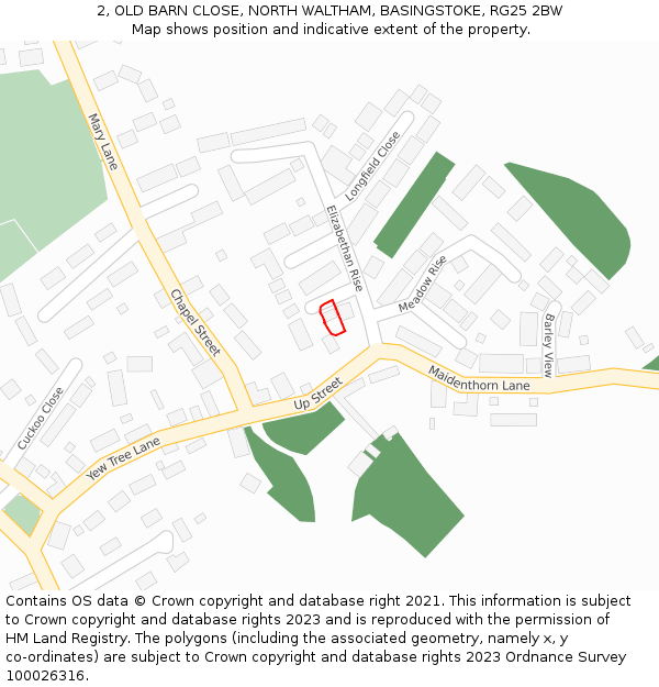 2, OLD BARN CLOSE, NORTH WALTHAM, BASINGSTOKE, RG25 2BW: Location map and indicative extent of plot