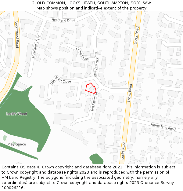 2, OLD COMMON, LOCKS HEATH, SOUTHAMPTON, SO31 6AW: Location map and indicative extent of plot
